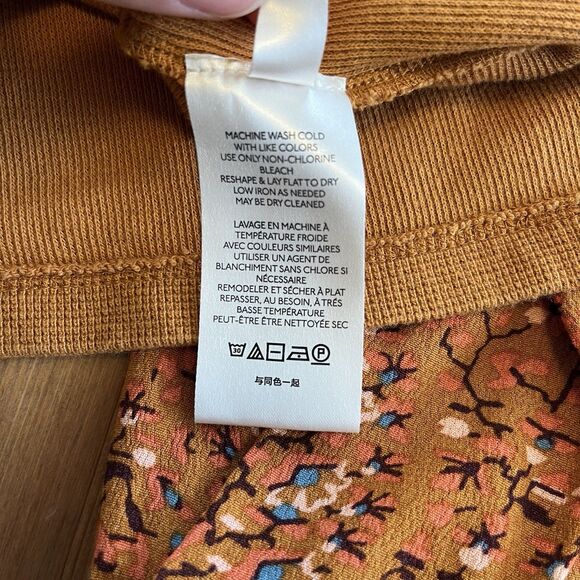 Anthropologie Women's Thermal Top Size Small Floral Sleeve Brown Boho Autumnal - Picture 15 of 16